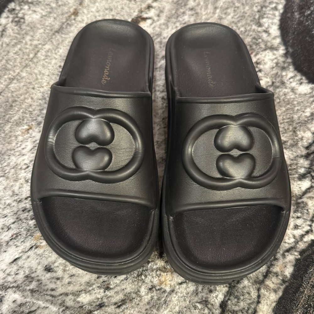 Women’s Black Platform Slides - Similar to Gucci Logo